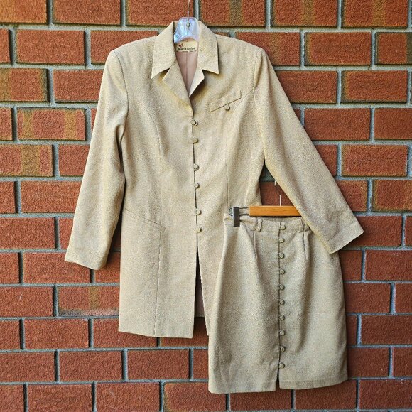 Vintage Elegant Tan Blazer and Skirt Set - Picture 2 of 11